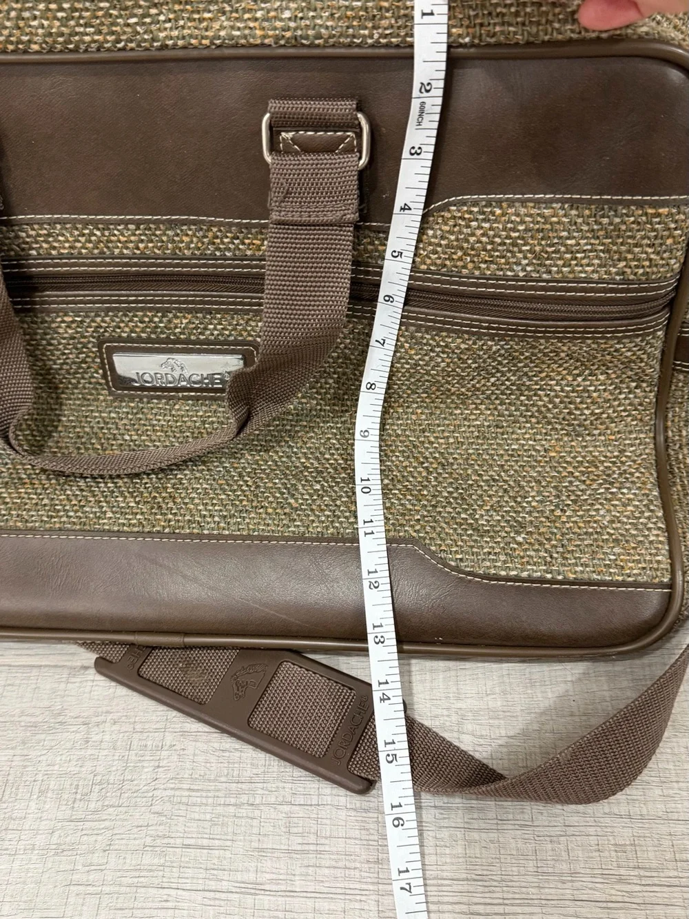Jordache Brown Tweed Duffel Bag with Dark Brown Trim